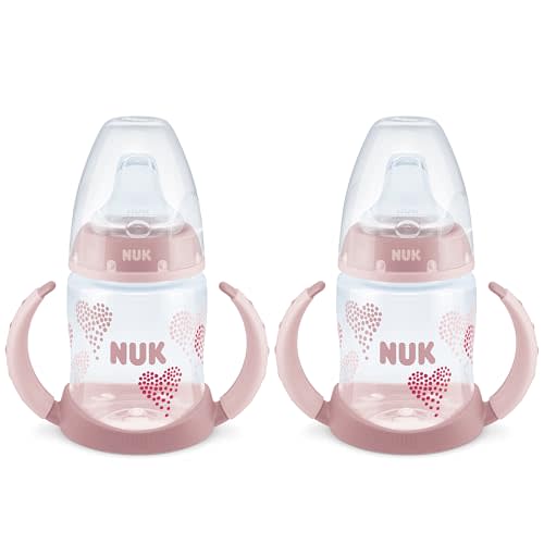 NUK Learner Cup, 5 Oz, Pack of 2, Pink Hearts – Soft Spout, Easy-Grip Handles, BPA Free, Spill Proof Transition Sippy Cup
