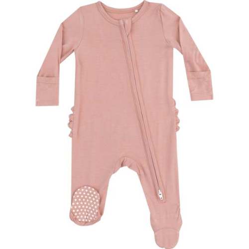2 Way Zipper Ruffle Back Footie, Solid Mellow Rose - Angel Dear | Maisonette