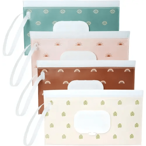 4 Pack Wipes Dispenser, ON The GO, Seposeve Portable Baby Wipe Case, Refillable Baby Wipes Container, Wipe Holder, Keeps Wipes Fresh, Reusable Wet Wipe Pouch for Outdoor Outing, Camping, Hiking.