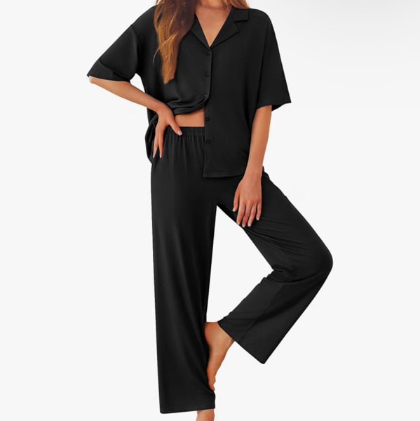 Ekouaer Women Pajamas Set Button Down Sleepwear Short Sleeve Pjs Long Pants