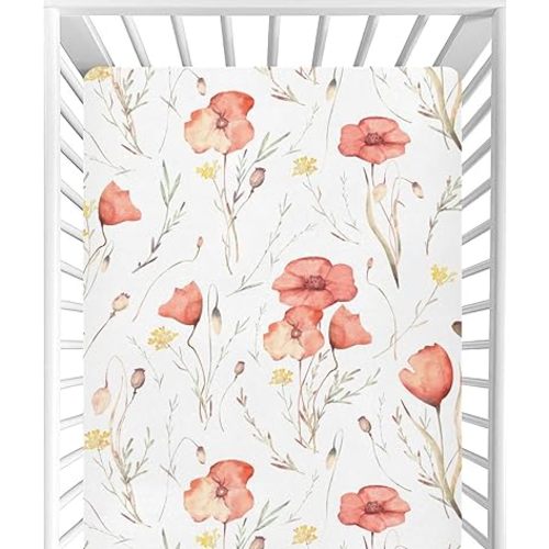 CaTaKu Crib Sheets for Girls & Boys - Poppies Woodland Baby Sheets, Neutral Toddler Mini Crib Mattress Sheets Fitted for Nursery Bed, 27"x 39"