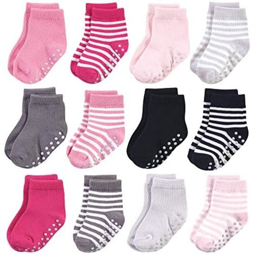 Touched by Nature Baby Girls' Organic Cotton Socks with Non-Skid Gripper for Fall Resistance