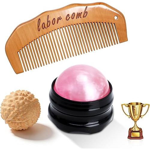 HAEZU Wooden Labor Comb Birth Comb Massage Ball Acupressure Ball Massage Roller Ball Kit for Women Labor and Delivery Essentials,Designed for Expectant Moms,Labor Pain Relief, Midwife Essential