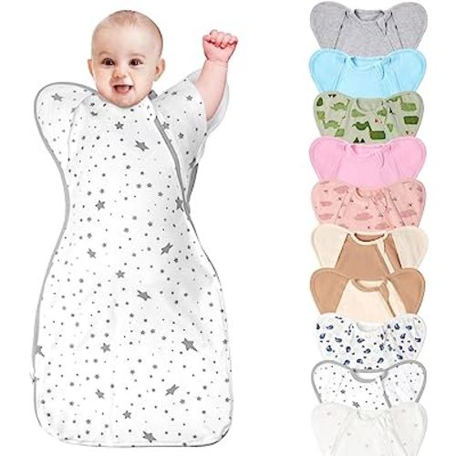 Knirose 3-Way Wearable Swaddle Blankets Sleep Sack with Arms Up Self-Soothing, Easy Diaper Changing Sleeping Bag for Baby Boy Girl Newborns Transitions to Arms-Free Calms Startle Reflex Better Sleep