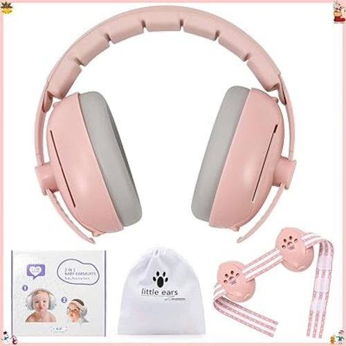 Baby Ear Muffs Noise Protection - 2-in-1 Baby Headphones for Noise, Noise Cancelling Headphones for Infants Toddlers Ages 3-48 Months, Infant Sound Proof Headphones for Travel Sleep Airplane