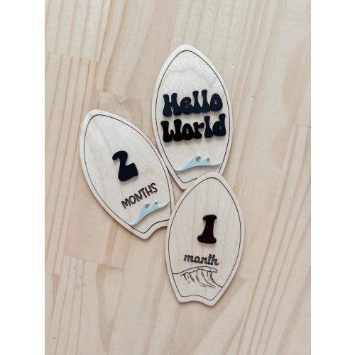 Surf Milestone Sign for Baby | Baby Girl Gift | Monthly Baby Picture | Strawberry Baby Plaque | Hospital Baby Sign | Surf Board Nursery sign