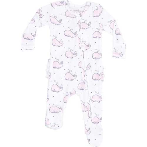 2 Way Zipper Ruffle Back Footie, Bubbly Whale Pink - Angel Dear | Maisonette