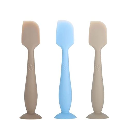 3 Pack Baby Diaper Cream Spatula Applicator, Soft Silicone Butt paste Spatula Diaper Cream Brush with Suction Cup Base (Grey, Blue, White) - Gray+Blue+White