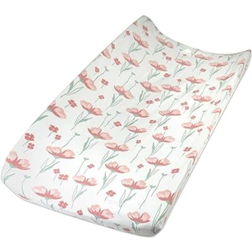 HonestBaby Organic Cotton Changing Pad Cover, Strawberry Pink Floral, One Size