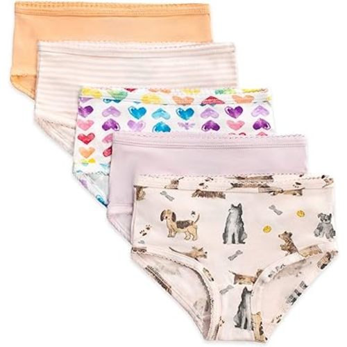 Burt's Bees Baby Toddler Girls' Underwear, Organic Cotton Panties, Tag-Free Comfort Briefs, Pack of 5
