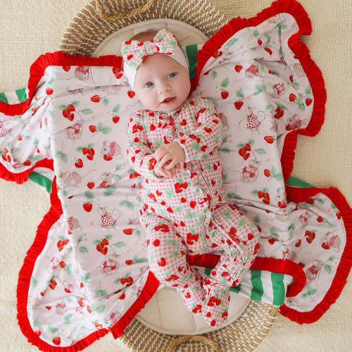 Sweet Strawberries Footie Ruffled Zippered One Piece