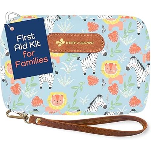 KeepGoing Travel First Aid Kit for Kids – 130 Pc. for Car, Home, Purse, Diaper Bag & Backpack with Latex-Free Bandages - Mini First Aid Kit Travel Size TSA-Approved