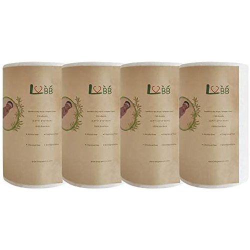 100% Bamboo Unscented Biodegradable Cloth Diaper Liners,Gently and Soft, Fragance Free and Chlorine Free - 100 Sheets Per Roll (4Rolls, Bamboo)