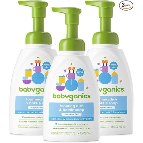 Babyganics Foaming Dish Soap, Pump Bottle, Fragrance Free, 16oz, 3 Pack