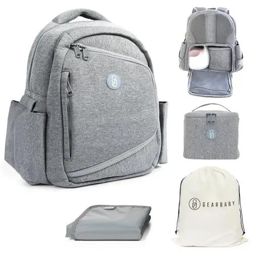 Gear Baby Breast Pump & Diaper bag Compatible with Spectra S1, S2, Medela, Neoprene Wearable Baby Breast Milk cooler Travel Diaper Bag Backpack for Working Mom and Family with Changing Pad (Grey)