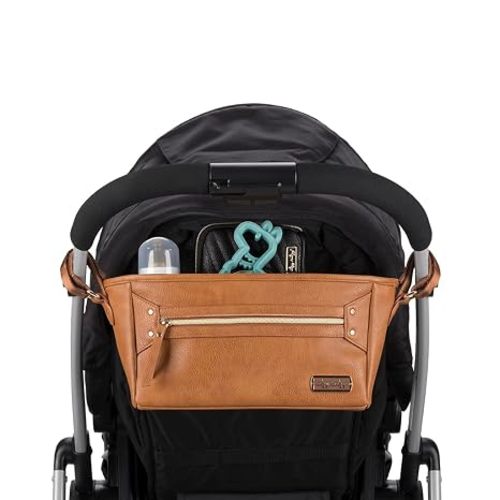 Itzy Ritzy Adjustable Stroller Caddy & Organizer Bag, Easy Attach (Cognac)