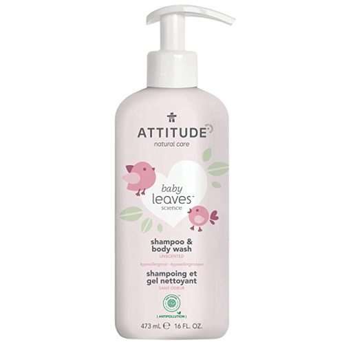 ATTITUDE 2-in-1 Shampoo and Body Wash for Baby, Fragrance-Free EWG Hypoallergenic Plant- and Mineral-Based Ingredients, Vegan and Cruelty-Free, Unscented, 16 Fl Oz - 16 Fl Oz (Pack of 1)