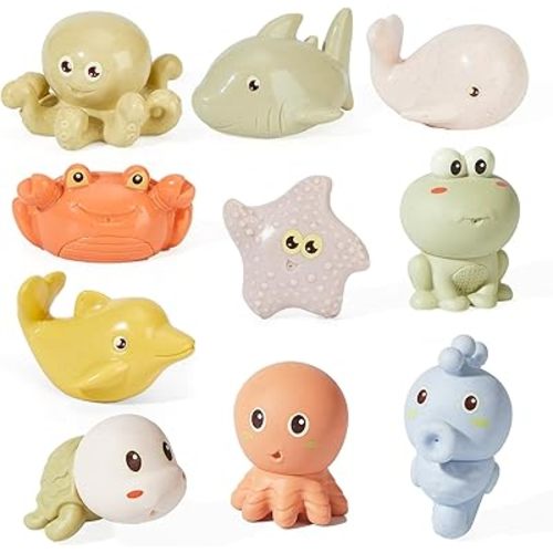 Baby Bath Toys for Babies 6-12 Months 9 Pack Mold Free Sea Animal Baby Bathtub Pool Shower Toys Christmas Birthday Gift for Toddlers Infants Girls Boys