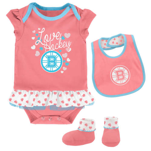 Outerstuff NHL Infant Girls Boston Bruins Pink Love Hockey Creeper Set -