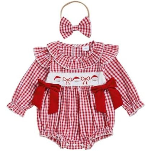 My First Christmas Baby Girl Outfit Newborn Santa Smocked Bubble Romper Christmas Tree Bodysuit Cute Xmas Clothes