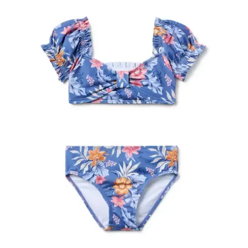 Girl Rainy Blue Tropical Floral Recycled Tropical Floral Sweetheart 2-Piece Swimsuit by Janie and Jack
