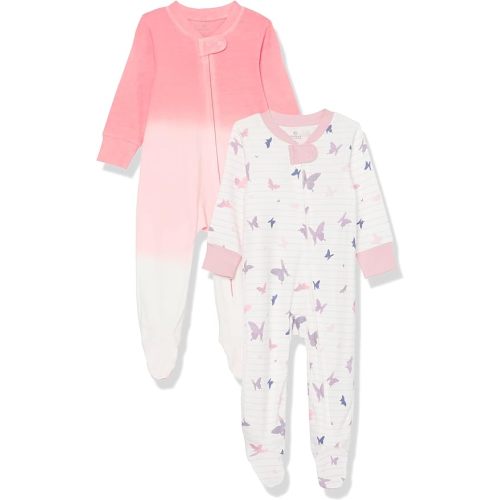 HonestBaby Sleep and Play Footed Pajamas One-Piece Sleeper Jumpsuit Zip-Front Pjs 100% Organic Cotton for Baby Girls - 2 - Butterfly