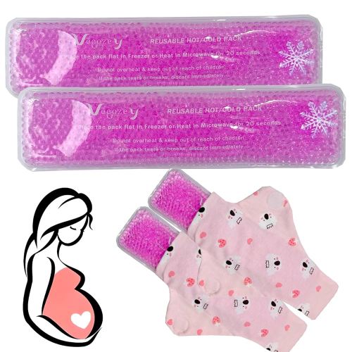 Vecozey 2 Perineal Cold Packs for Maternity Postpartum Care, Reusable Hot & Cold Ice Wraps with Washable Cotton Sleeves for Post Partum & Hemorrhoid Pain Relief, Cooling Pads for Women After Birth