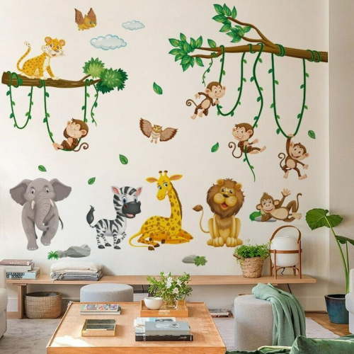 WEISIPU Jungle Animals Party Nursery Decor Kids Removable Wall Stickers Decals Monkeys