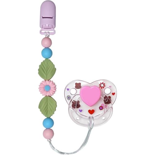 Pink Flower Pacifier Clip with Cute Pink Magnetic Pacifier Reborn Dolls Toy Accessories (Daisy)