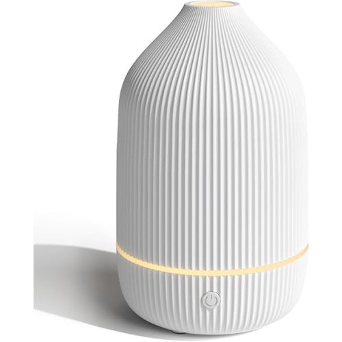 Essential Oil Diffuser, 100ml Aromatherapy Diffuser, Mini Ultrasonic Diffuser for Essential Oil, Home, Office, Cool Mist Humidifier with 7 Led Light, Auto Shut-Off, White