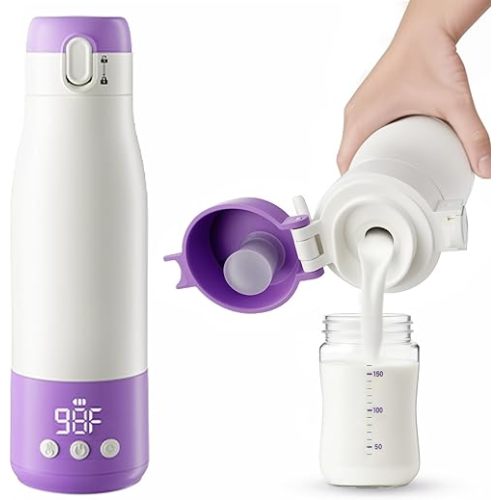Portable Bottle Warmer for Travel, 3 Min Quick Heating with 12oz Capacity, SUS 316 Steel, Timer, 9000mAh Battery, Travel Bottle Warmer On The Go for Breastmilk or Formula, Charge Fully Before Use