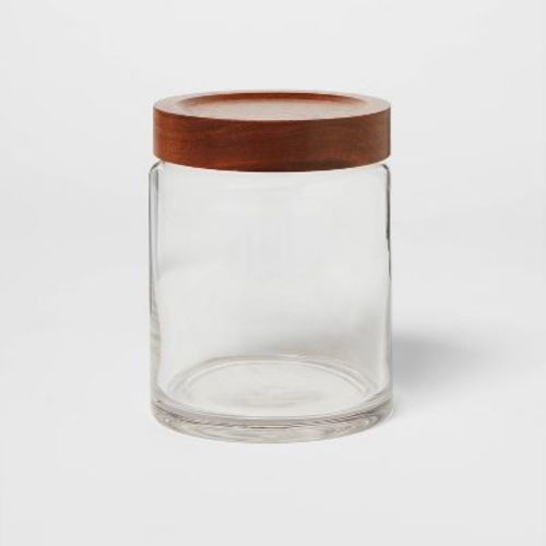 Canister Acacia/Glass Medium - Threshold™: Traditional Style Decorative Glass Jar for Storage, 5.4" Height