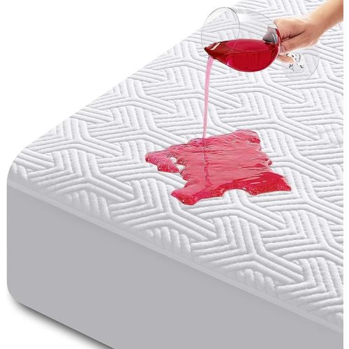 HYLEORY King Size Waterproof Mattress Protector Viscose Made from Bamboo Cooling Mattress Pad Cover Breathable Soft 3D Air Fabric Noiseless Washable Fitted Sheet with Deep Pocket Up to 21"