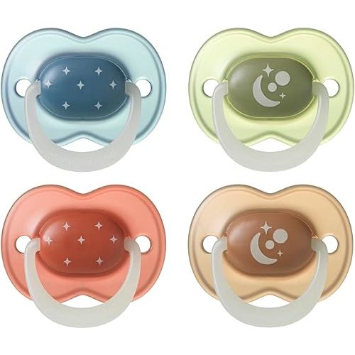 Tommee Tippee NightGlow Pacifiers, 6-18 Months, Glow in The Dark, Symmetrical Nipple, 100% BPA Free Silicone, Dishwasher and Sterilizer Safe, Twilight Tones, Pack of 4