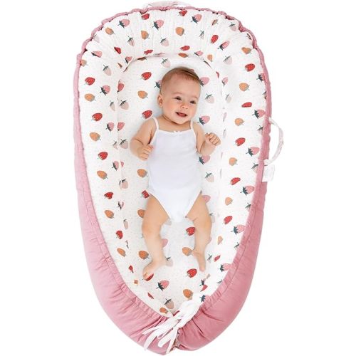 ALINUX Baby Lounger for Newborn 0-24 Months,100% Cotton Baby Lounger Cover, Suitable for Babies Aged 0-24 Months, Pink