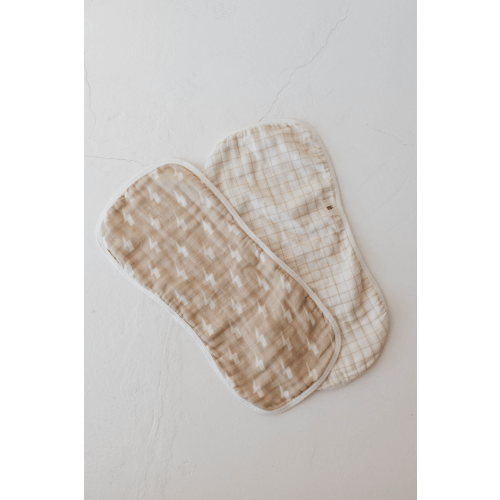 Burp Cloth | Tan Lighting Bolt & Golden Grid