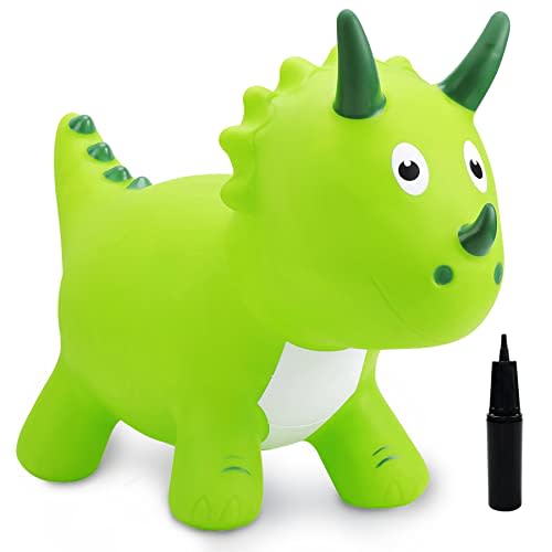 EVERICH TOY Kids Dinosaur Bouncy Animal Toys, Inflatable Triceratops Bouncer, Ride on Bounce Hopper, Indoor Outdoor Activity Birthday Gift for 18 Months 2 3 4 Years Old Boys