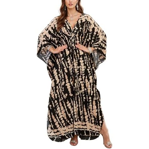 Women's Caftan Dresses Plus Size Mumu with V-Neck Batwing Sleeves Lightweight Beach Cover Up and Loungewear