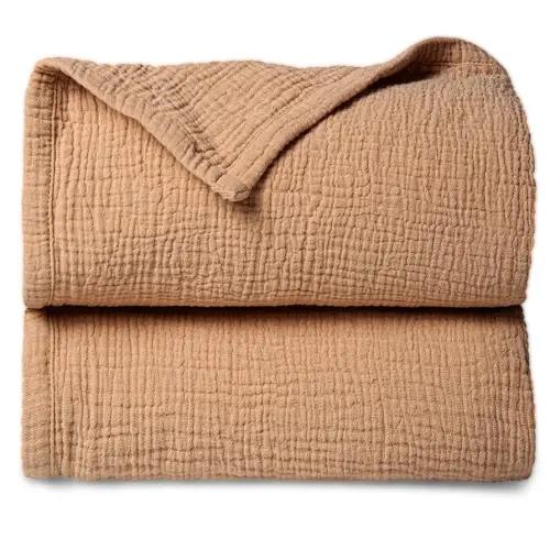 Lulu moon Muslin Baby Blanket Quilt - Crib Blanket for Toddlers 47"× 47" Caramel
