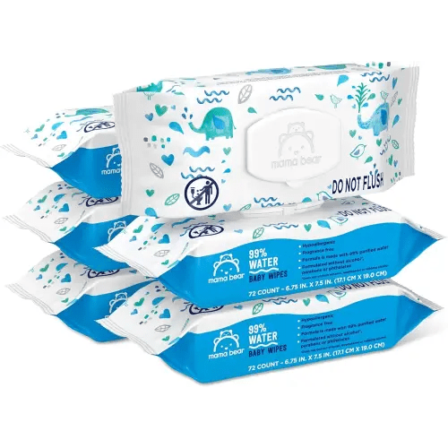 Amazon Brand - Mama Bear 99% Water Based Baby Wipes, Hypoallergenic for Sensitive Skin, Fragrance Free, 432 Count (6 Packs of 72)