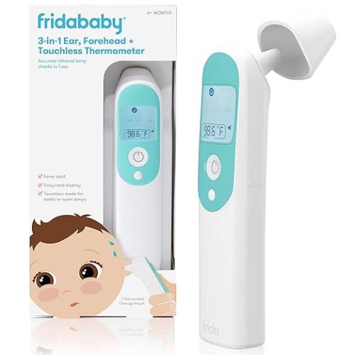 Frida Baby Infrared Thermometer 3-in-1 Ear, Forehead + Touchless for Babies, Toddlers, Adults, and Bottle Temperatures,Digital(White)
