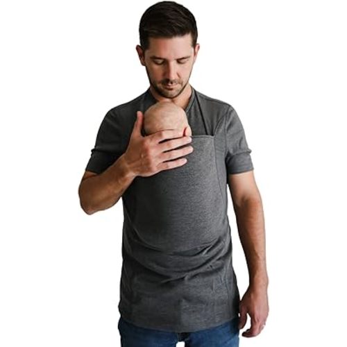 Lalabu Dad Shirt Baby Carrier | The OG Dad Baby Carrier Shirt That Looks Like a Tee | Designed to Help New Dads Bond | Comfortable & Easy to Use | Simple Gray, 2XL, Short Sleeve
