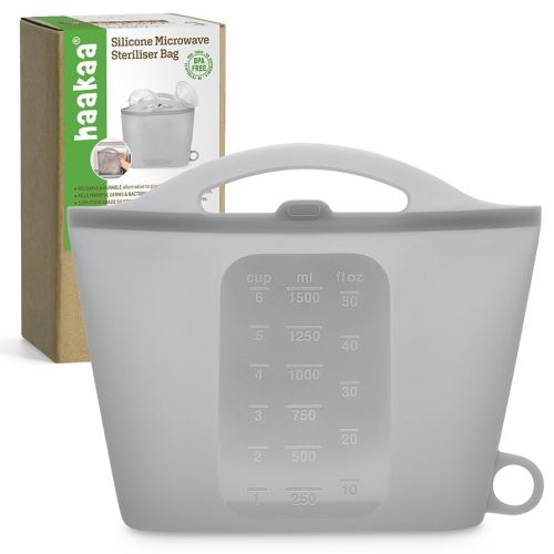 Haakaa Silicone Microwave Steam Sterilizer Bags for Travel, Reusable Silicone Steaming Bags for Baby Bottles, Breast Pump|Accessories|Pacifiers and Teethers, Great for Home and On-The-Go, Grey 1500ml
