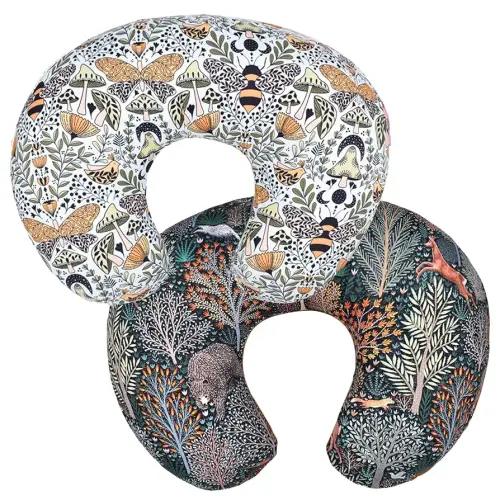 Winmany 2 Pack Baby Nursing Pillow Cover Newborn U-Shaped Breastfeeding Pillowcase Cushion Cover Stretchy Replaceable Forest&Floral Pillow Cover Slipcover 22.5x20