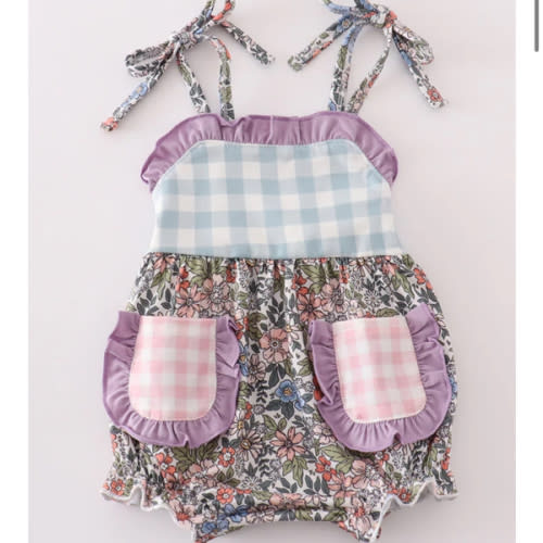 Purple floral print ruffle girl bubble – HoneyBean