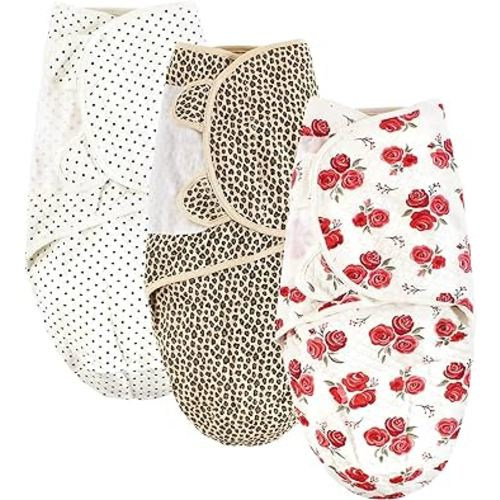 Hudson Baby Unisex Baby Quilted Cotton Swaddle Wrap 3pk, Rose Leopard, 0-3 Months