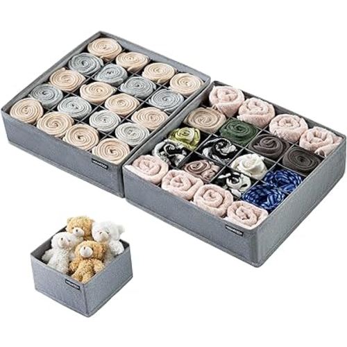 Amazon.com: Sock Drawer Organizer Clothes, Oxford Cloth, Fabric Sock Organizers for Drawer, 3 Pack Sock Underwear Organizer for Closet, Dresser Drawer Organizers, 20+20 Cell+One Extra Storage Box, Gray : Home & Kitchen