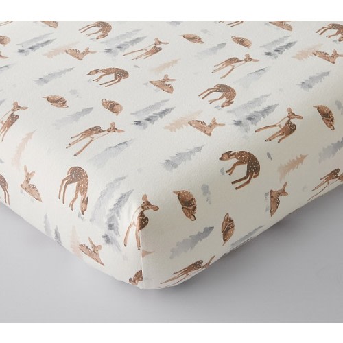 Woodland Fawn Flannel Crib Fitted Sheet | Pottery Barn Kids