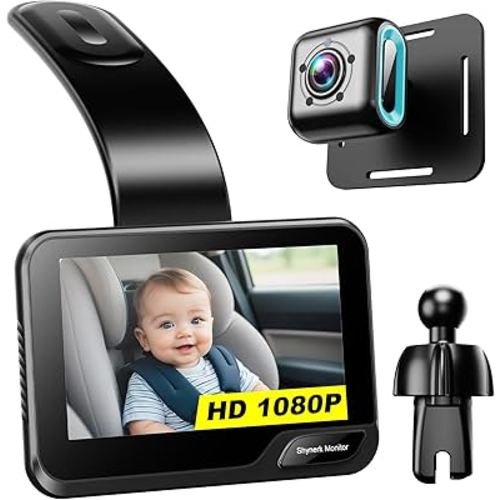 Baby Car Mirror, 4.3'' HD Night Vision Function Car Mirror Display, Wide View Baby Car Camera Monitor 1080P Rear Facing Car Baby Monitor with Camera, 360 Rotation Backseat Camera