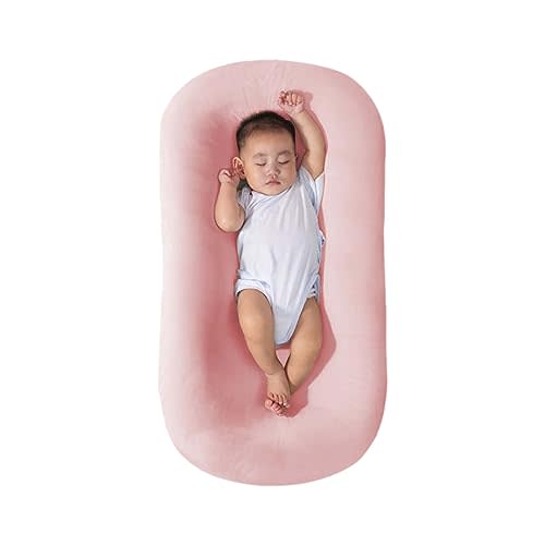 Saanerueen Baby Lounger for Newborn 0-24 Months, Infant Nest Sleeping for Baby in Bed, Soft Breathable Washable Newborn Lounger for Baby (Pink,0-12 Months)